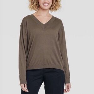 A new day fine gauge v-neck pullover sweater olive Sz 1X